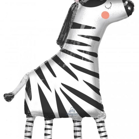 SuperShape Get Wild Zebra foil balloon, 60cm x 91cm, self-sealing, perfect for wild animal-themed celebrations.