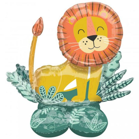 AirLoonz Get Wild Lion Balloon, 114cm x 109cm, vibrant colors, perfect for jungle-themed parties and celebrations.
