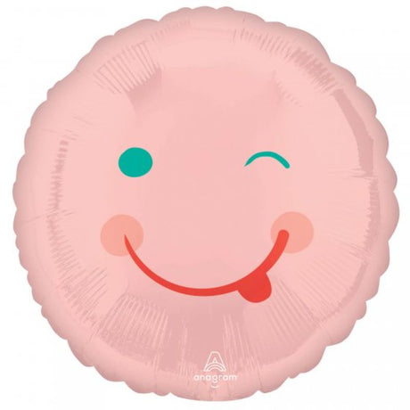 45cm pink smiley face balloon, self-sealing foil, perfect for parties and celebrations, adds joy and color to any event.