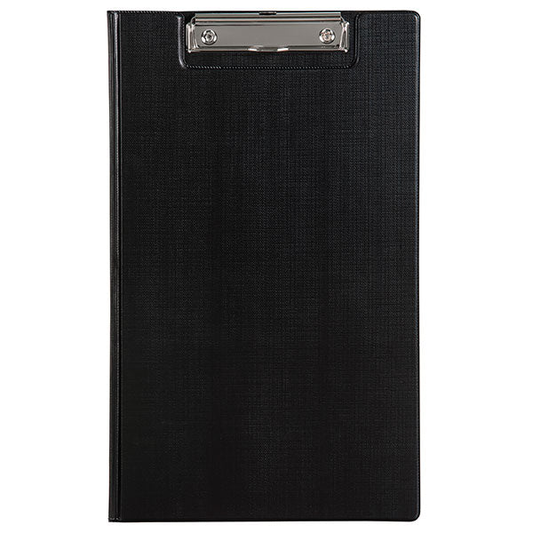 Pack of 20 Marbig black clipfolders, durable with wire clips and clear pockets for document organization.