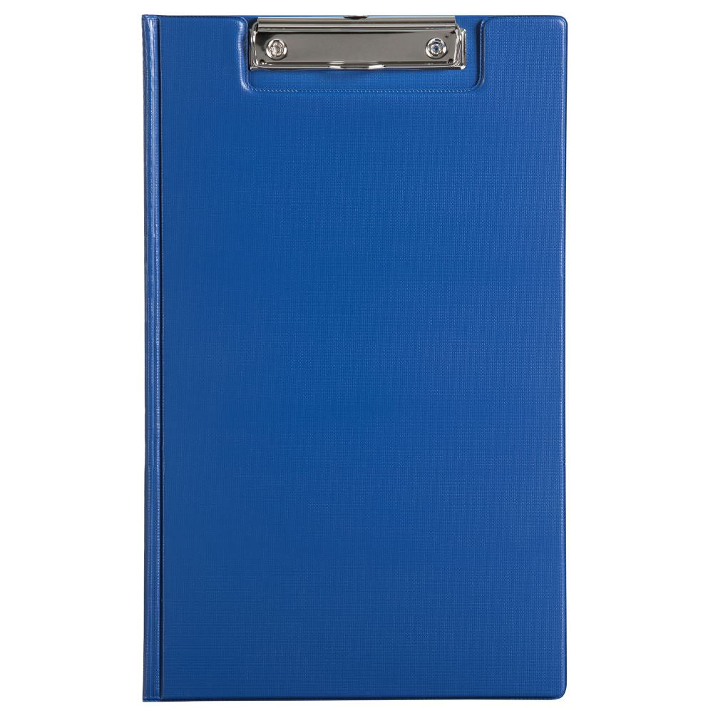 Marbig PVC clipfolder in blue, designed for foolscap documents with durable wire clips and clear interior pocket.