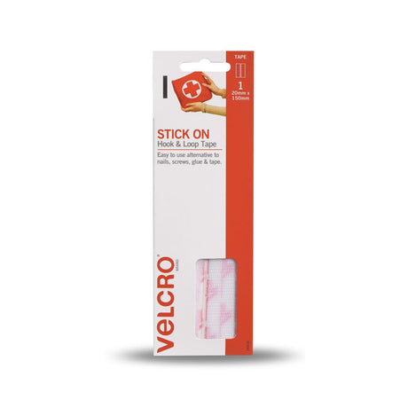 VELCRO® Brand Hook & Loop Fasteners Strips, 20x150mm, white, perfect for organizing and mounting items without wall damage.