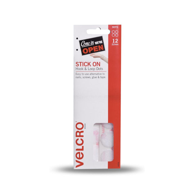 VELCRO® Handydots 22mm white adhesive dots for easy mounting and organizing without drilling, pack of 12.