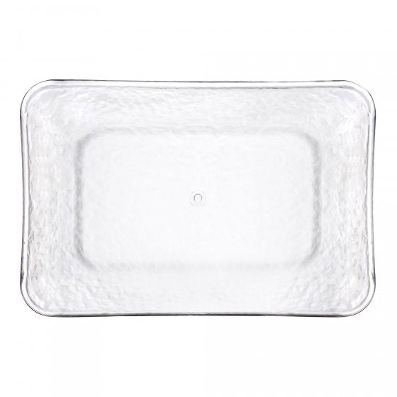 Premium rectangular clear tray with a hammered design, 21cm x 31cm, perfect for serving appetizers and cocktails.