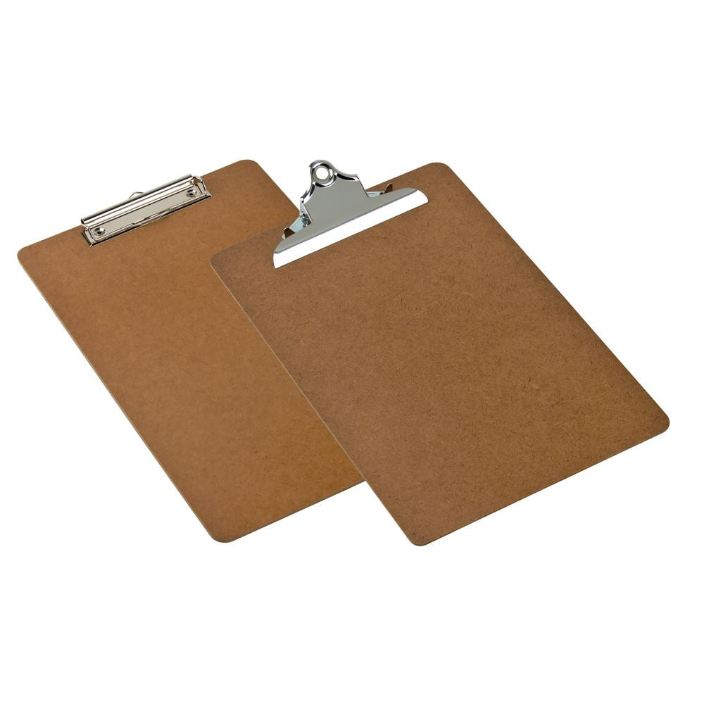 Marbig Masonite clipboard with a large clip, foolscap size, durable design, and retractable hanging hook for easy storage.