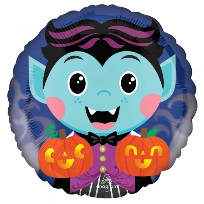 45cm Cute Vampire Balloon, perfect for Halloween parties and spooky celebrations, self-sealing and durable.