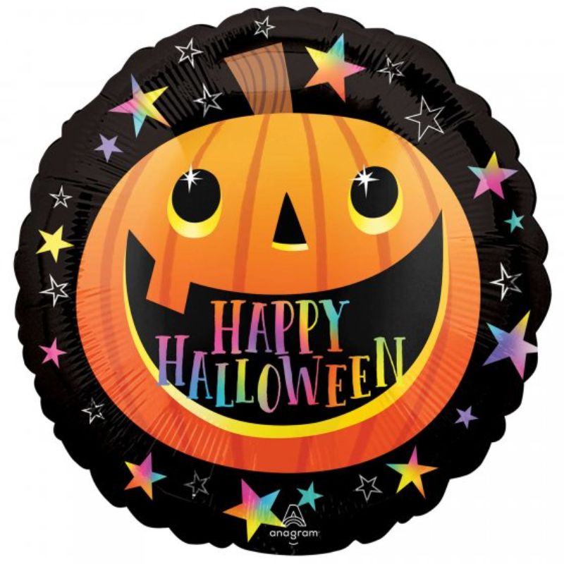 Smiley Halloween pumpkin balloon, 45cm, perfect for festive decorations and Halloween parties.