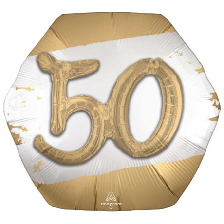 Multi-Balloon Golden Age 50 set featuring vibrant gold foil balloons for elegant 50th birthday celebrations.