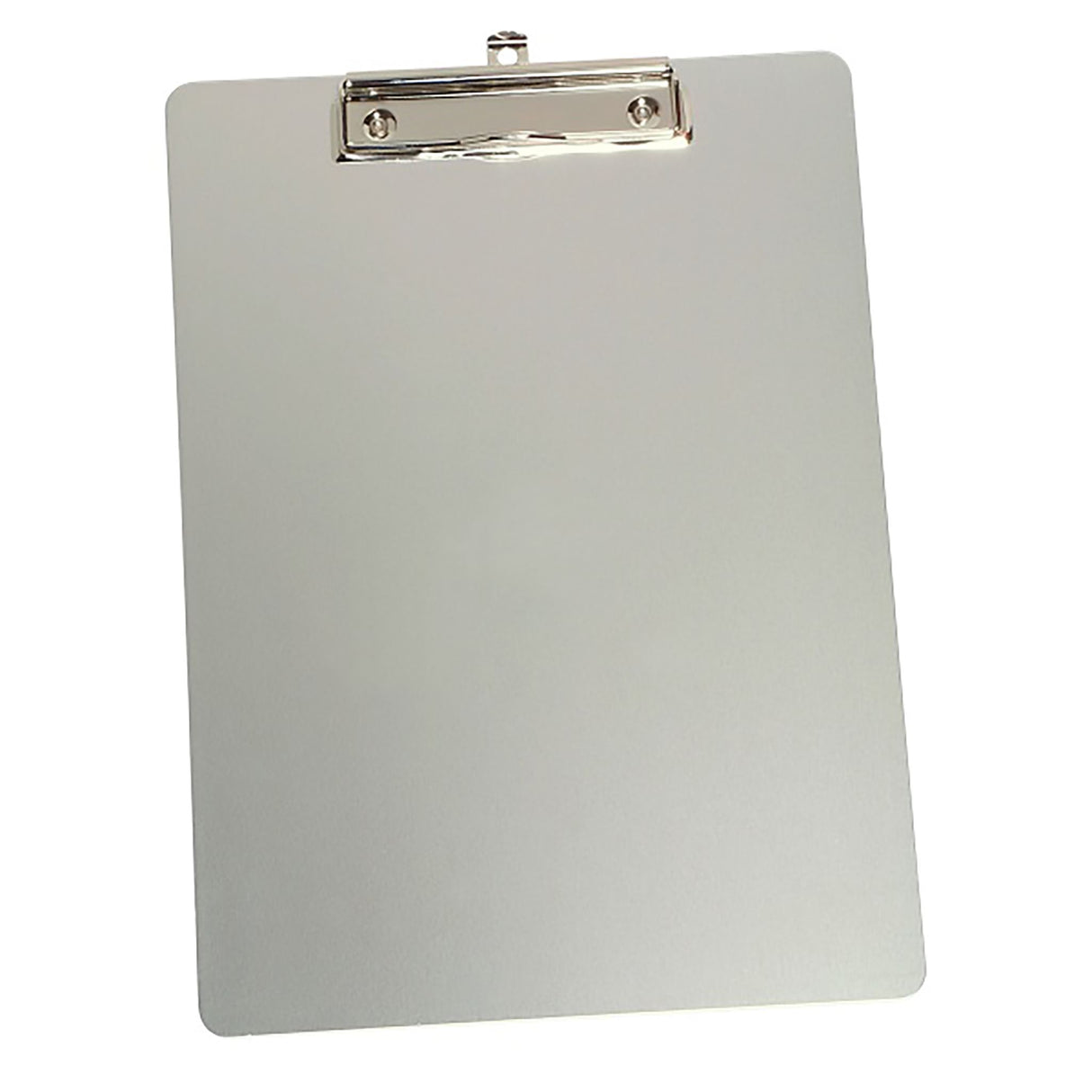 Marbig Aluminium A4 Clipboard features a chrome lever clip and retractable hook, ideal for organization and stylish productivity.
