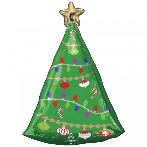 Vibrant XL Christmas tree foil balloon, 43cm x 60cm, perfect for festive decor and holiday celebrations.