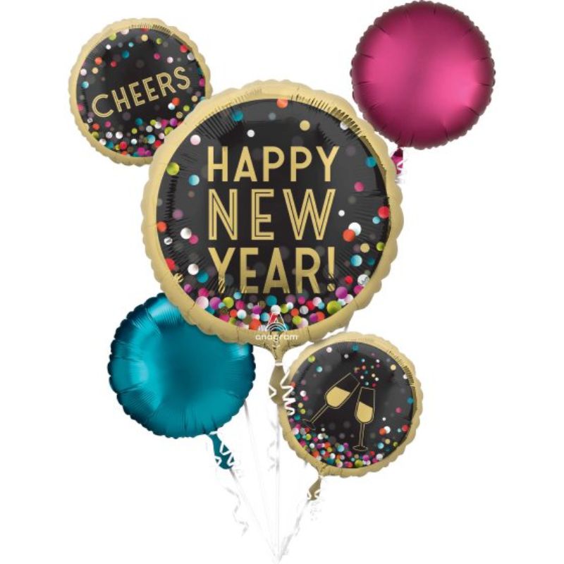 Colorful pack of 5 Happy New Year confetti bouquets for enhancing festive celebrations and lively party decor.