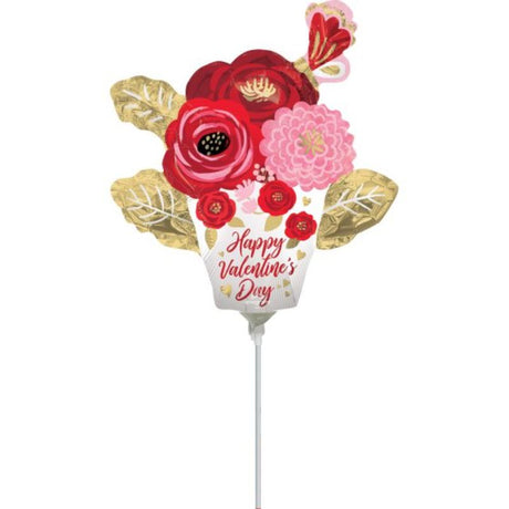 Mini shape foil balloon for Valentine's Day featuring vibrant satin-painted flowers, perfect for romantic celebrations.