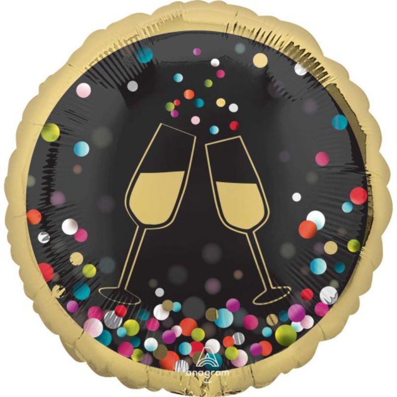 45cm HX Cheers Colourful Confetti foil balloon in vibrant hues, perfect for celebrations and easy to handle with a self-sealing design.