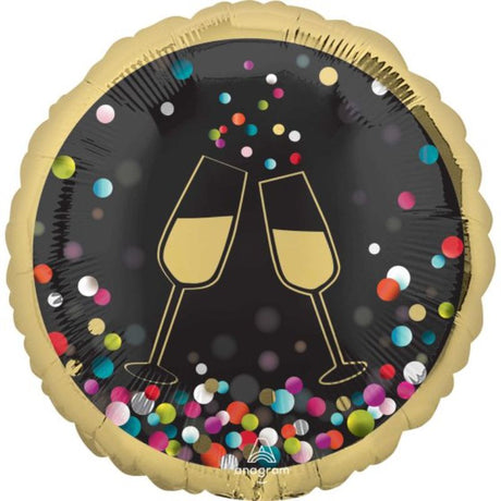 45cm HX Cheers Colourful Confetti foil balloon in vibrant hues, perfect for celebrations and easy to handle with a self-sealing design.