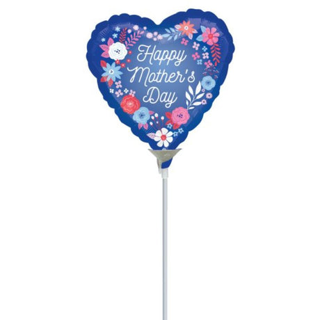 22cm blue foil balloon decorated with floral art for Mother's Day, air-inflated and heat-sealed, non self-sealing valve.