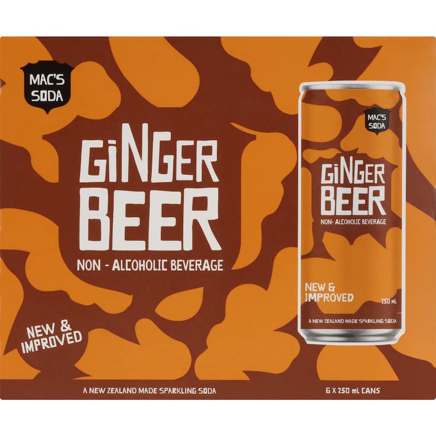 Mac's Soft Drink Ginger Beer 6pk cans 250mL