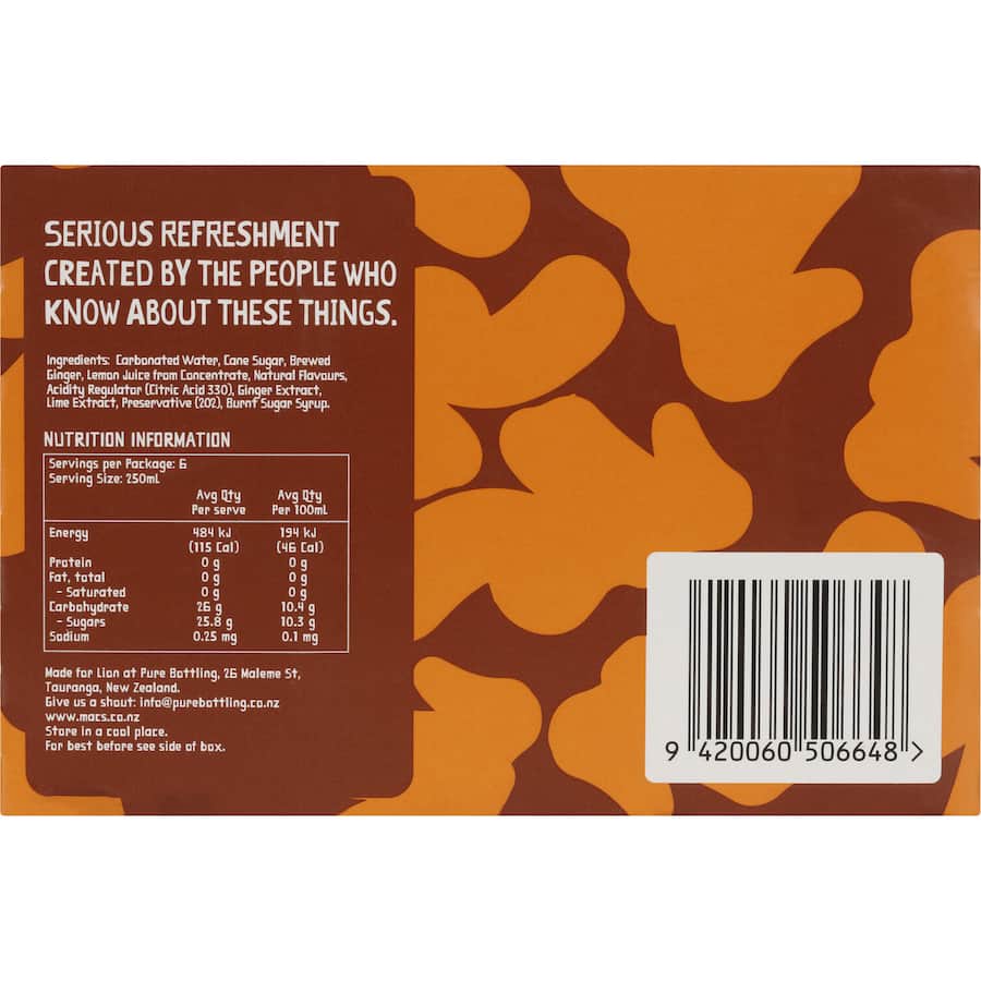 Mac's Soft Drink Ginger Beer 6pk cans 250mL
