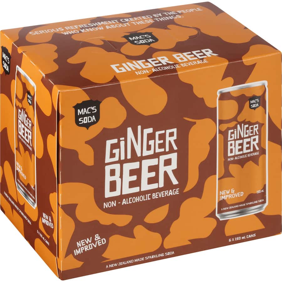 Mac's Soft Drink Ginger Beer 6pk cans 250mL