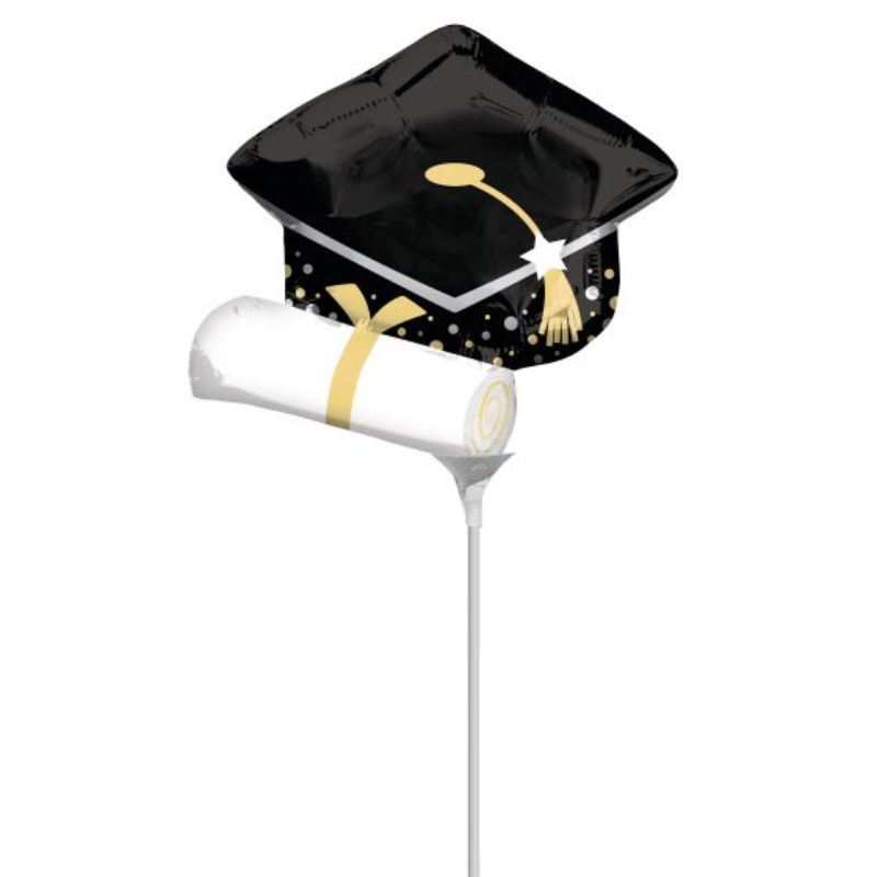 Mini black graduation cap with white diploma, perfect for celebrating academic achievements and enhancing party decor.