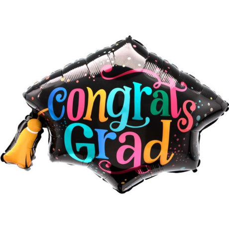 SuperShape Congrats Grad Cap Balloon featuring 'Follow Your Dreams' for memorable graduation celebrations.