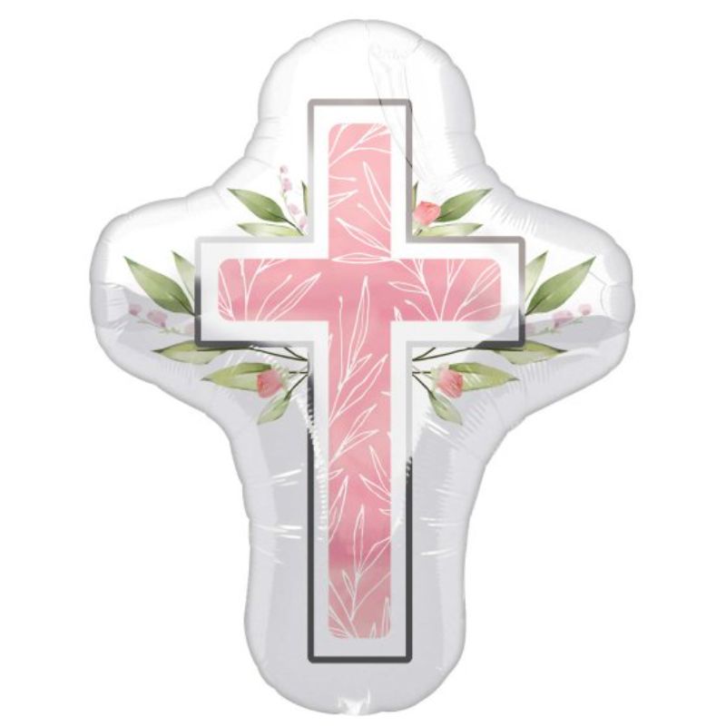 Pink foil balloon for First Communion, self-sealing, 58cm x 71cm, perfect for celebrating milestones.