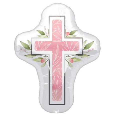 Pink foil balloon for First Communion, self-sealing, 58cm x 71cm, perfect for celebrating milestones.