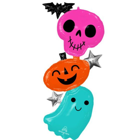 Colorful Halloween balloons featuring spooky ghosts, witches, and pumpkins, perfect for festive celebrations.