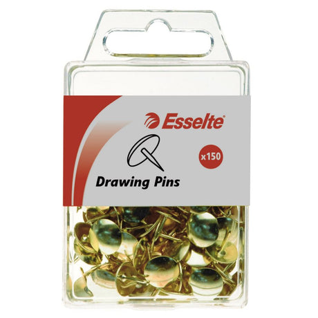 Pack of 150 brass drawing pins, 10mm head, perfect for tacking posters and highlighting areas.