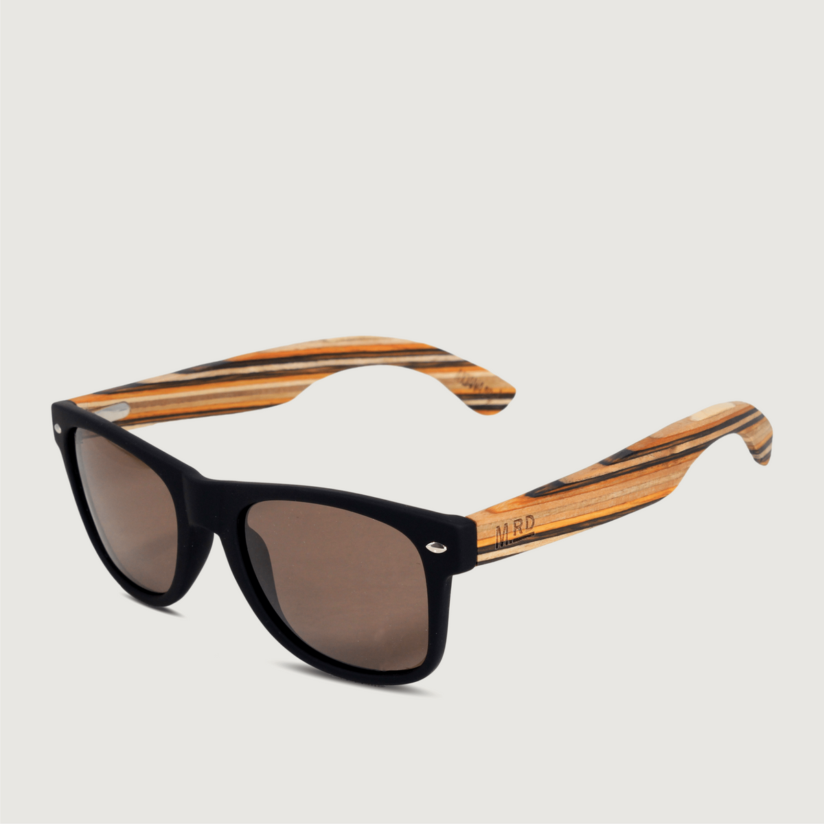 Moana Road - Wooden Arms Sunglasses - 50/50s - Black w/ Striped Arms