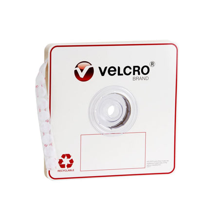 Velcro Brand Loop Fasteners in white, 22mm size, featuring 900 adhesive dots for easy, damage-free mounting and organization.