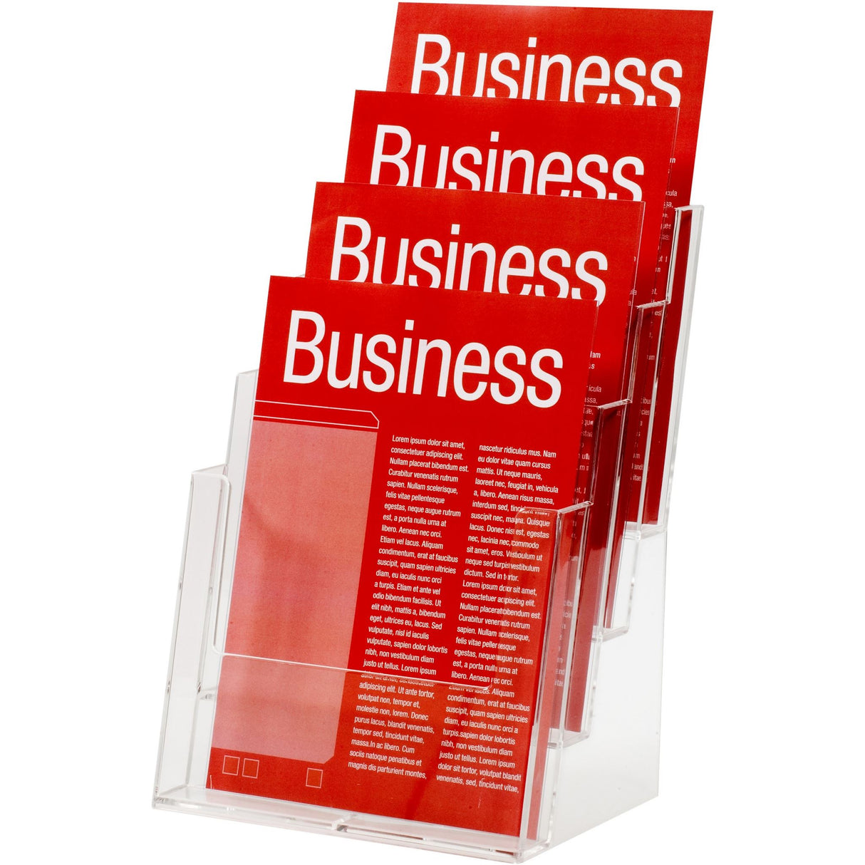 Free-standing A4 4-tier brochure holder for organizing and displaying marketing materials effectively.