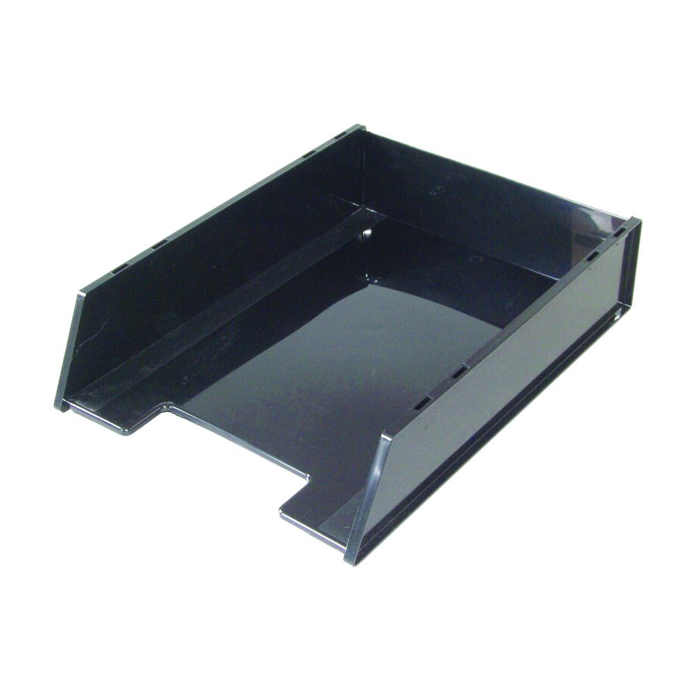 Esselte SWS Document Tray in black, a sturdy and stackable solution for workspace organization and document management.