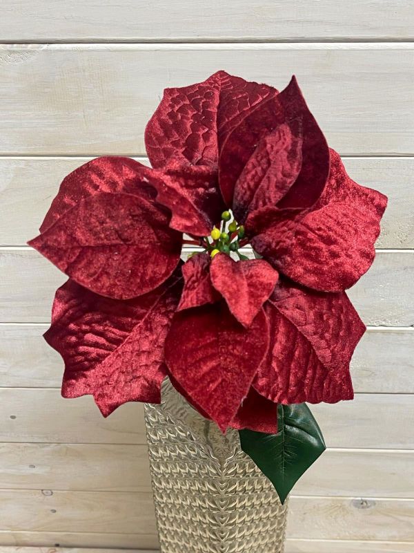 Artificial Flower Stem - Single Poinsettia 24cm (Red)
