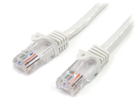 High-performance 0.5m Cat5e Ethernet cable with snagless RJ45 connectors for optimal network connectivity in white.