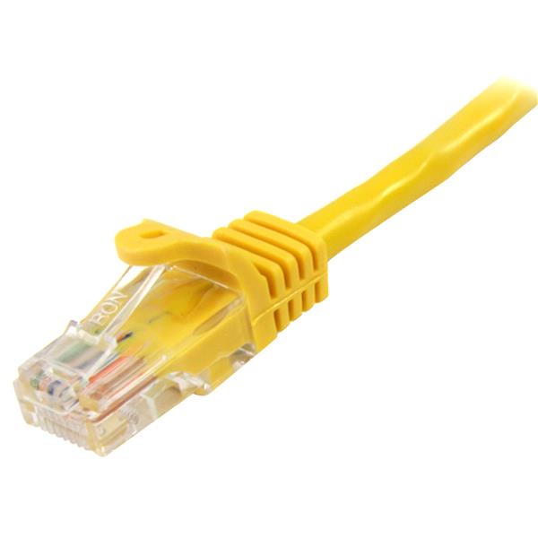 High-speed 2m Cat5e Ethernet cable in yellow with snagless RJ45 connectors for reliable networking.