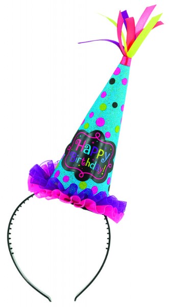 Cone hat headband for adults, perfect for birthday parties and fun celebrations, made of durable fabric.