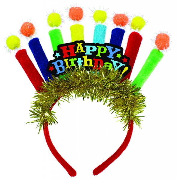 Birthday Candle Fabric Ruffle Headband with colorful ruffles, perfect for festive occasions and party celebrations.