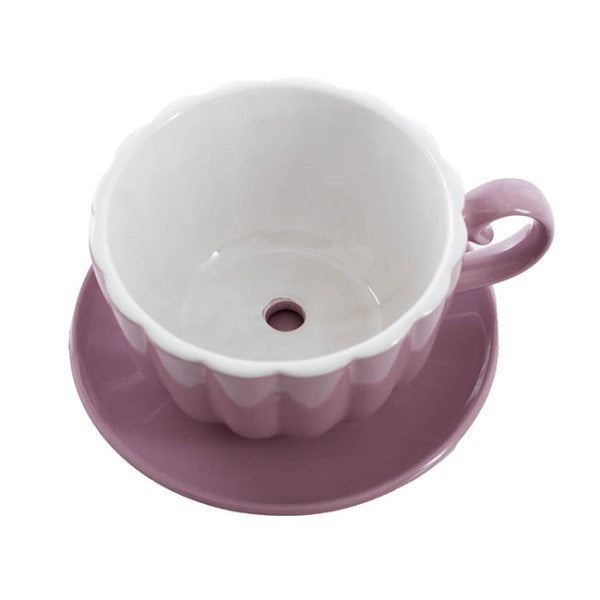 Vase /Planter - Ceramic Tea Cup Pot Saucer Drain Hole Lavender