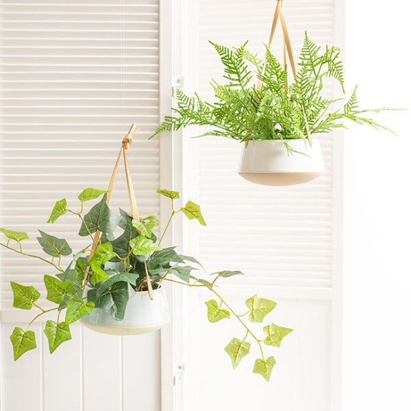 Planter - Ceramic Dolomite Hanging Planter Duo White