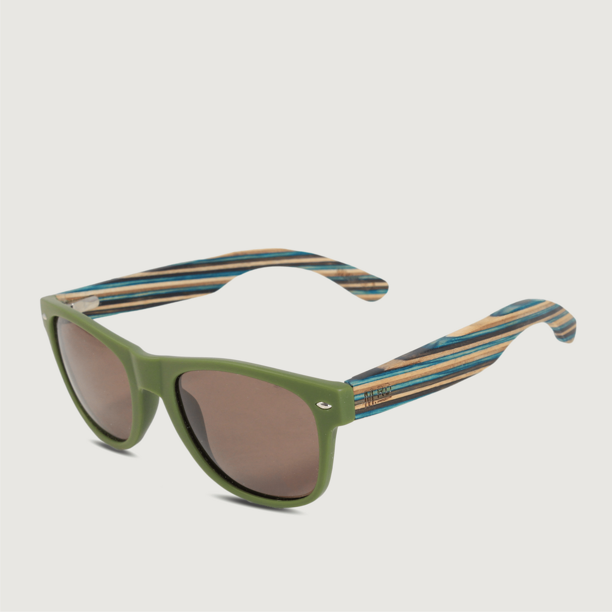 Moana Road - Wooden Arms Sunglasses - 50/50s - Green w/ Striped Arms