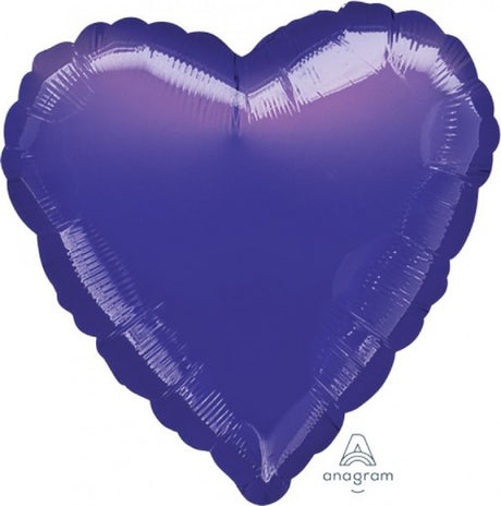 Metallic purple heart-shaped foil balloon, 45cm, self-sealing, perfect for celebrations and party décor.