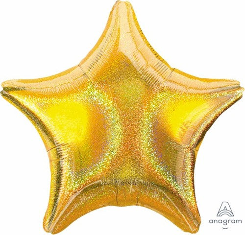 Holographic gold star balloon, 45cm, self-sealing, perfect for elegant celebrations and parties.