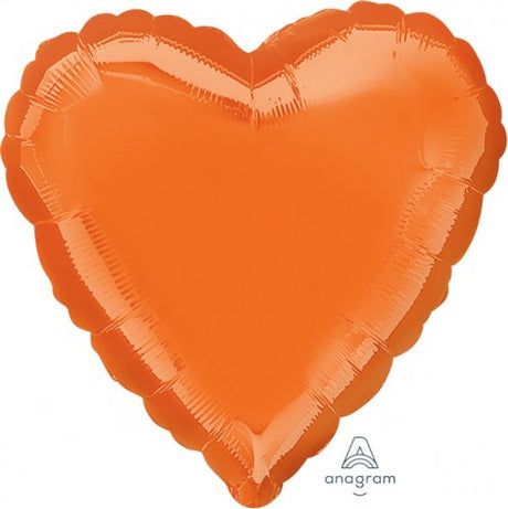 Vibrant 45cm orange heart-shaped foil balloon, self-sealing for celebrations and events.