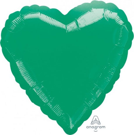 45cm Heart Balloon in Met Green, perfect for celebrations like birthdays and weddings, adding vibrant color and charm.