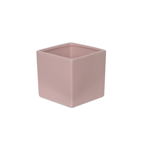 Planter - Ceramic Cube Pot Satin Matte Soft Pink