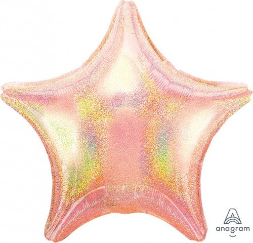 Holographic star foil balloon in pastel pink, 45CM, perfect for celebrations and themed events.