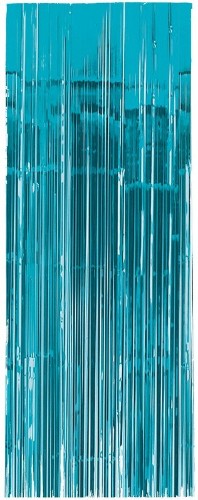 Metallic curtain in Caribbean Blue, measuring 8'x3', adds a vibrant touch to any space.