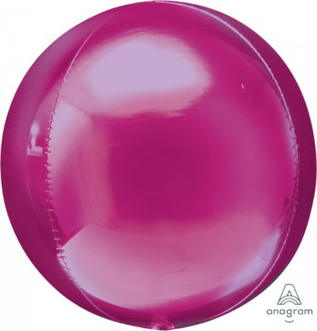 Bright pink self-sealing Orbz foil balloon measuring 38cm x 40cm, perfect for festive decorations and celebrations.