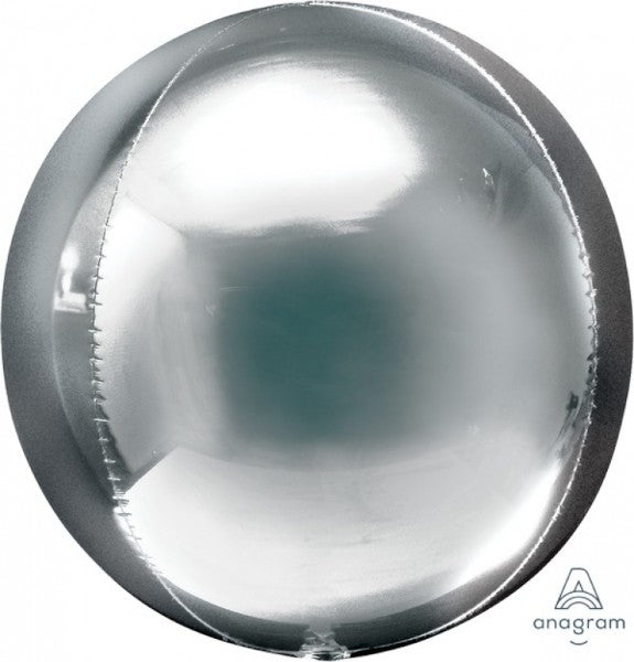 Radiant silver Orbz balloon, 38cm x 40cm, perfect for elegant party decor and memorable celebrations.