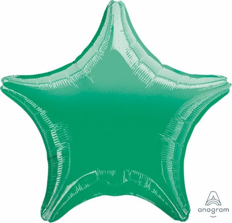 Vibrant metallic green star foil balloon, 45cm, self-sealing for easy use, perfect for festive celebrations.